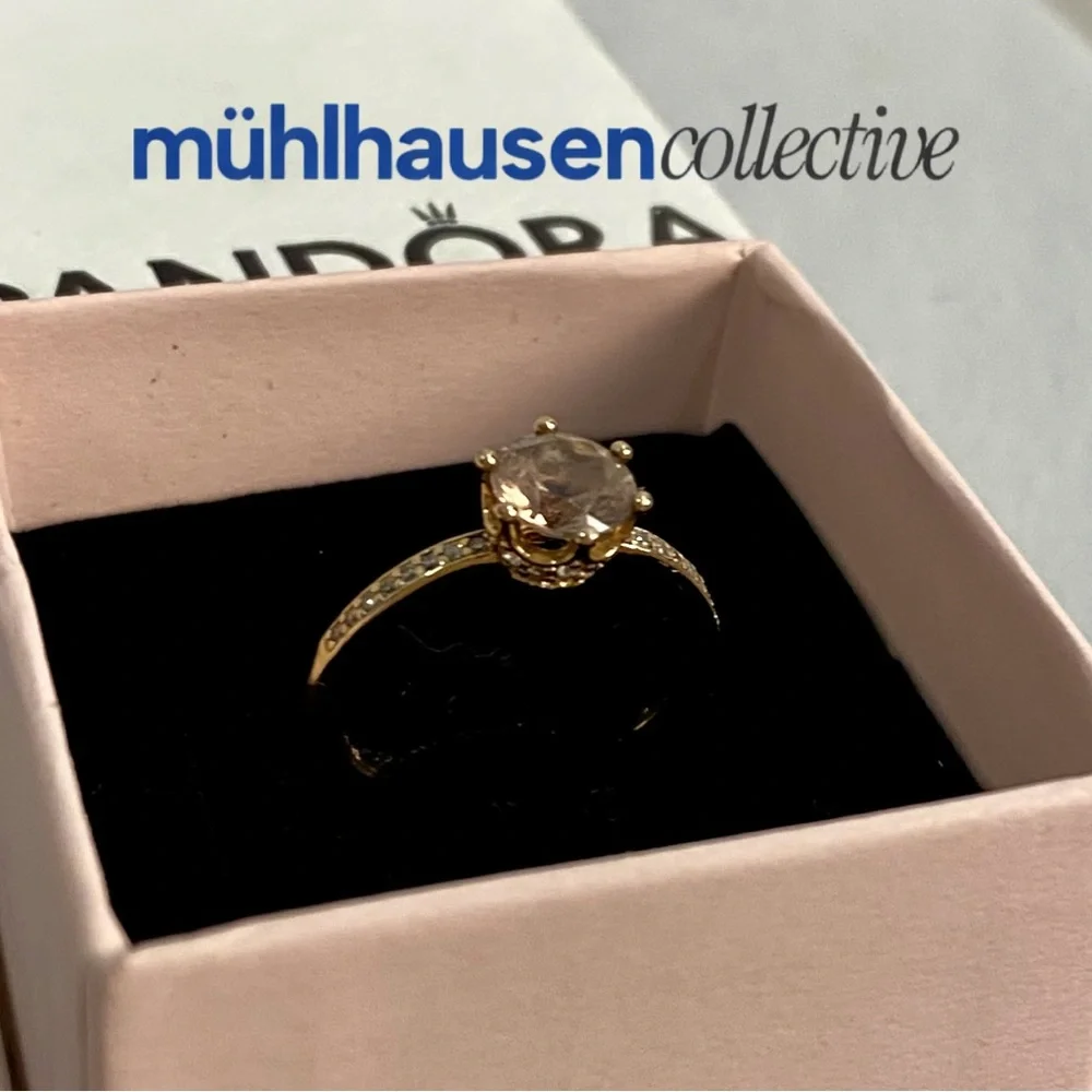 SIZE 6 - Pandora Rose Gold CZ Solitaire Ring w/ Pavé Band - Picture 4 of 4